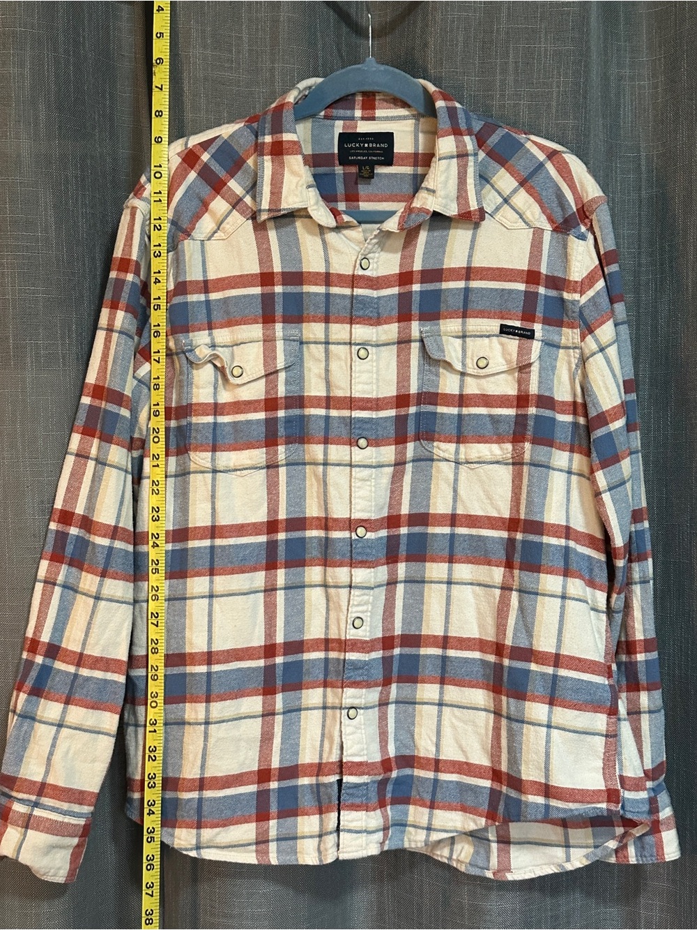 Lucky Brand Cream, Red & Blue Plaid Button-Down Shirt